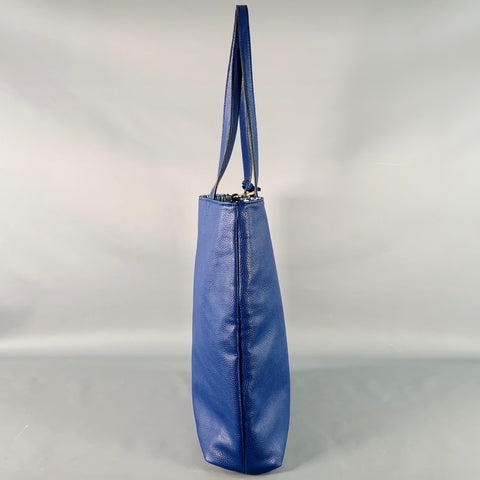 MARIO VALENTINO Blue White Reversible Chevron Pebble Grain Leather Tote Handbag