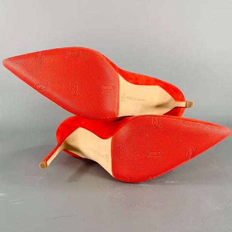 MANOLO BLAHNIK Size 6.5 Red Suede Pointed Toe Pumps