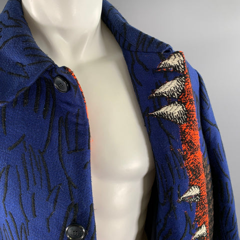 WALTER VAN BEIRENDONCK FW 2021 Size 40 Blue Orange Black Acrylic Blend Croc Embroidered Coat