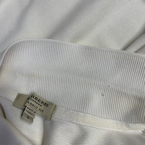 BURBERRY LONDON Size S Cream Cotton Plaid Trim Classic Fit Half Placket Polo