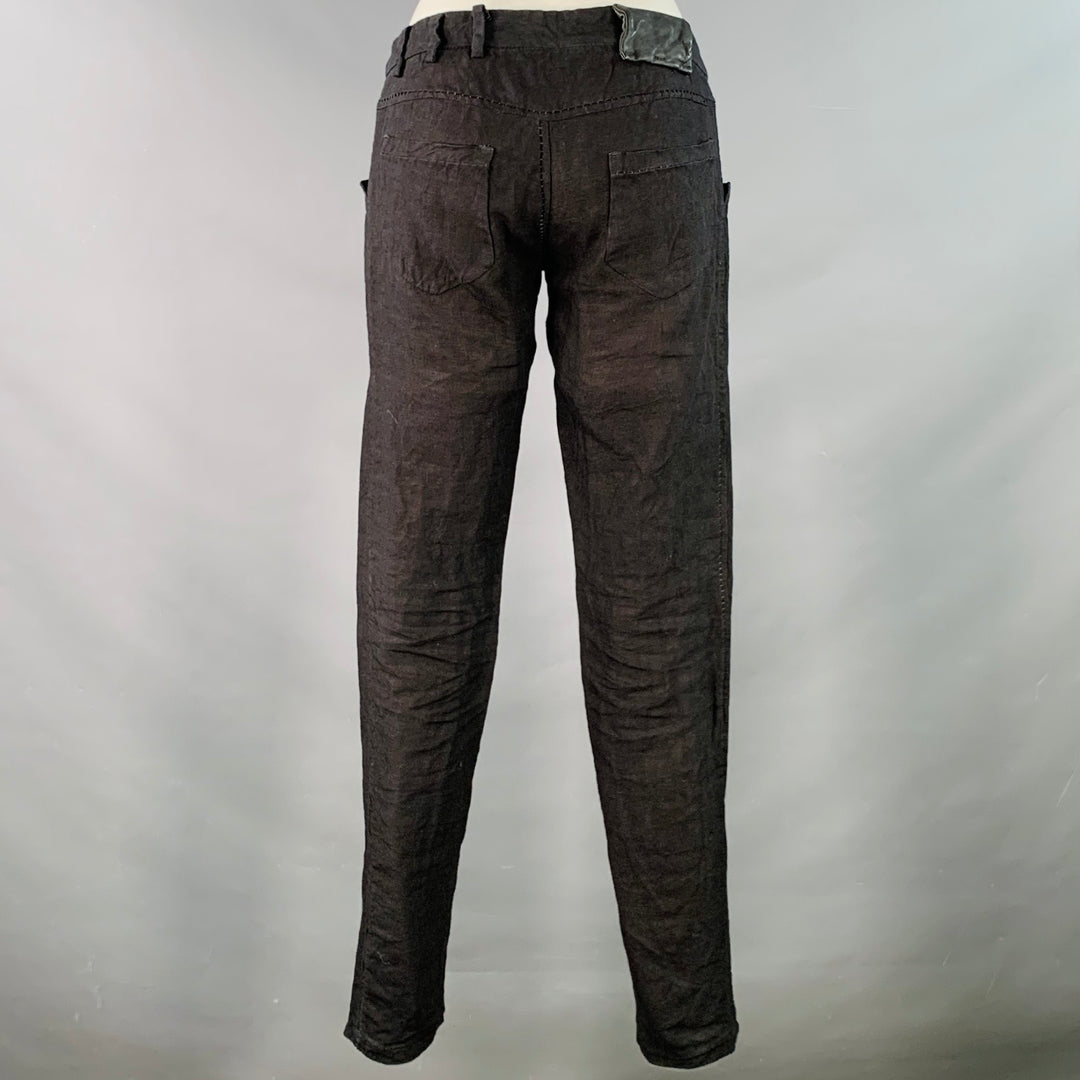 LAYER-O Size 4 Black Linen Narrow Leg Tapered Button Fly Casual Pants