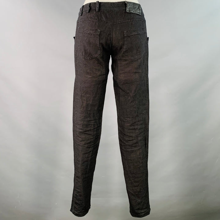 LAYER-O Size 4 Black Linen Narrow Leg Tapered Button Fly Casual Pants