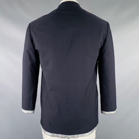 YOHJI YAMAMOTO Size L Navy White Contrast Trim Wool Polyester Sport Coat
