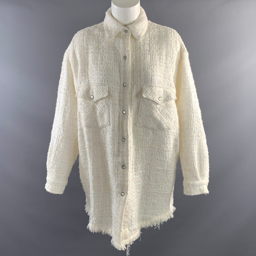 IRO Size M Beige Polyester Blend Tweed Snaps Shirt