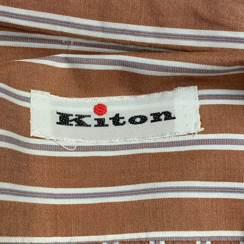 KITON Size M Brown Purple Stripe Cotton Button Up Long Sleeve Shirt