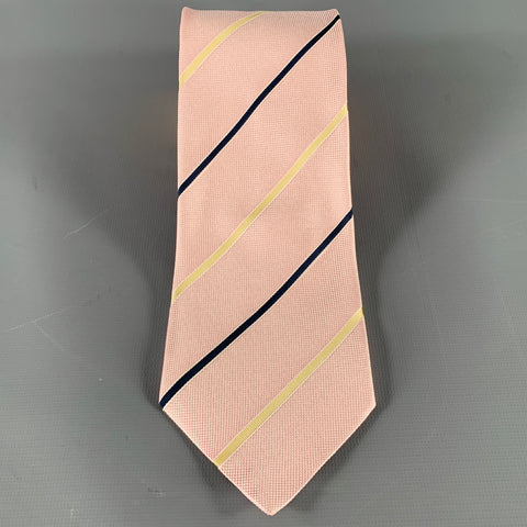 ERMENEGILDO ZEGNA Pink Navy Cream Diagonal Stripe Silk Cotton Tie