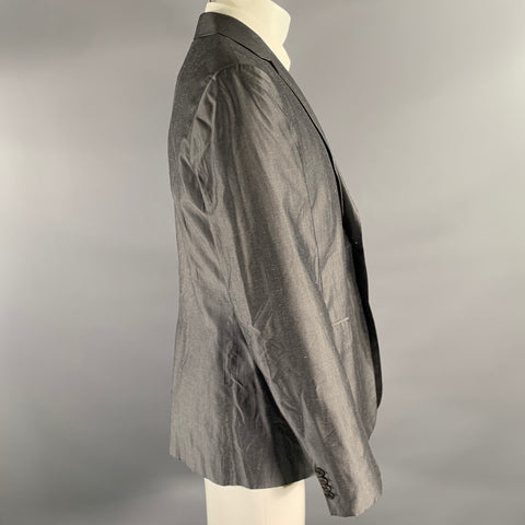 PRADA Chest Size 42 Grey Solid Silk Notch Lapel Sport Coat