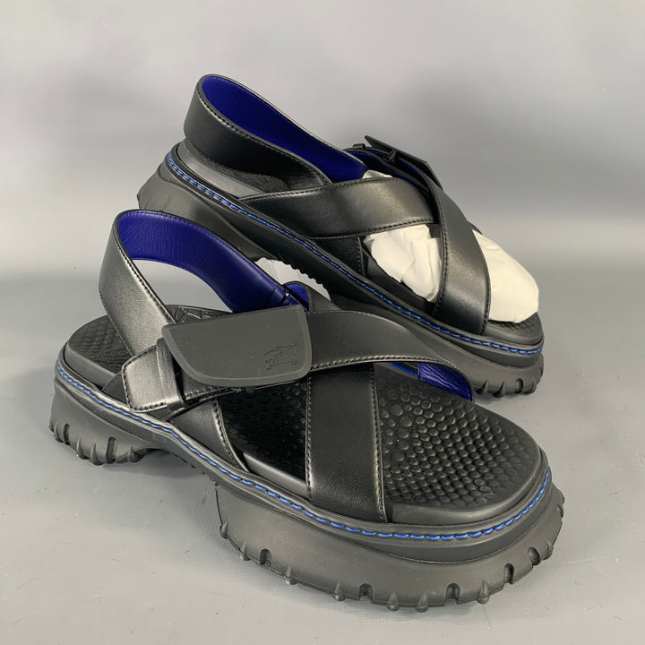 BURBERRY Size 10 Black Leather Sandals