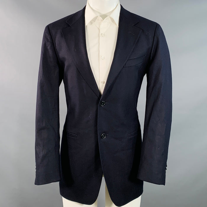 ERMENEGILDO ZEGNA Size 40 Regular Navy Wool Twill Notch Lapel Sport Coat