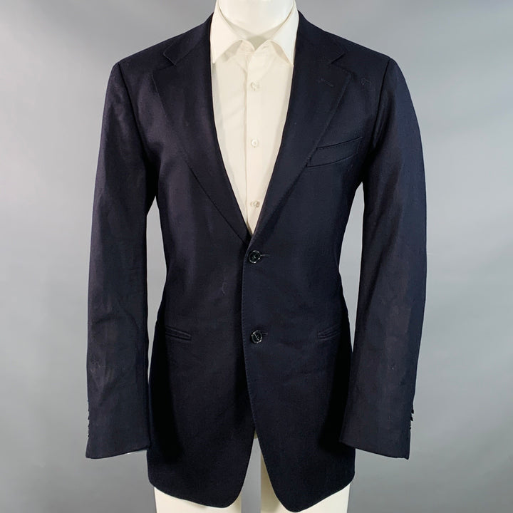 ERMENEGILDO ZEGNA Size 40 Regular Navy Wool Twill Notch Lapel Sport Coat