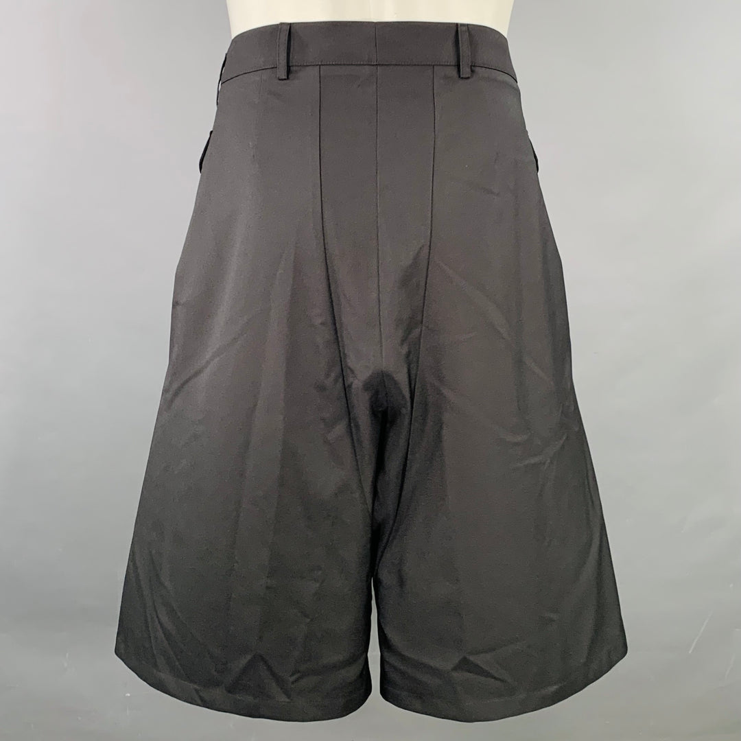 RANDOM IDENTITIES Size M Black Polyester Drop Crotch Pleated Shorts