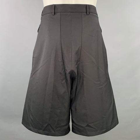 RANDOM IDENTITIES Size M Black Polyester Drop Crotch Pleated Shorts