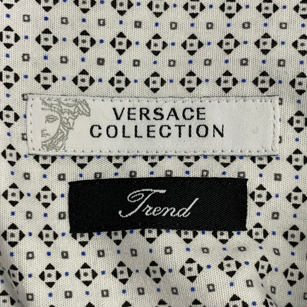 VERSACE Size XL White Black Geometric Cotton Blend Long Sleeve Shirt