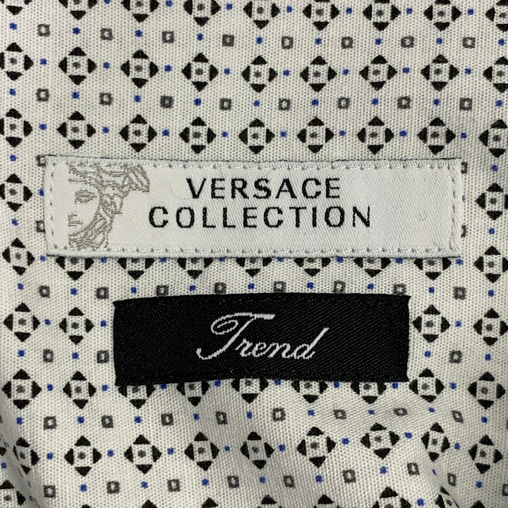 VERSACE Size XL White Black Geometric Cotton Blend Long Sleeve Shirt