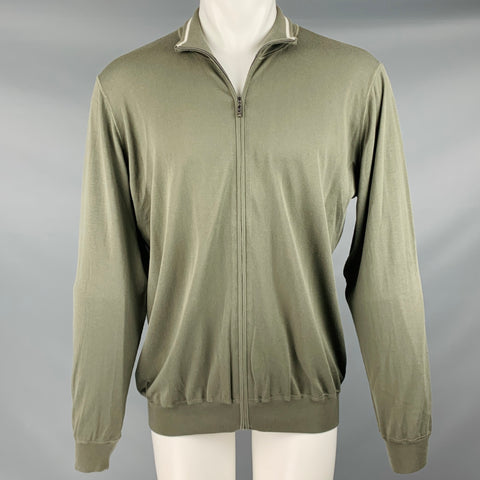 LORO PIANA Size M Olive Green Knit Cotton Zip Up Jacket