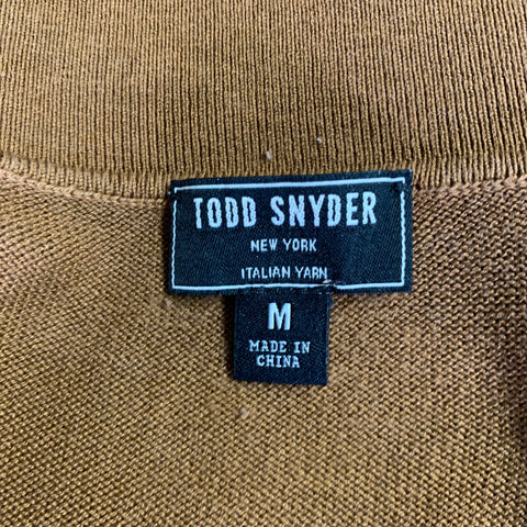 TODD SNYDER Size M Brown Cream Contrast Trim Silk Cotton Knit Short Sleeve Shirt