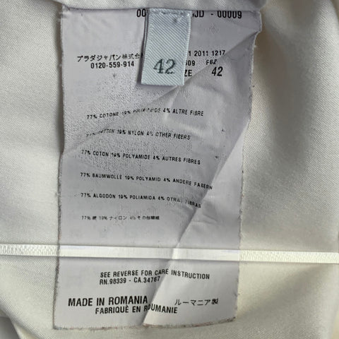PRADA Size L Cream Cotton Blend Ruffled Hidden Buttons Shirt