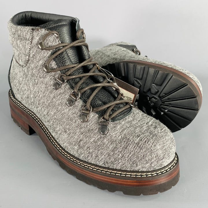 MONTELLIANA Size 10 Tom Hiker Grey Black Tweed Wool Hiking Ankle Boots
