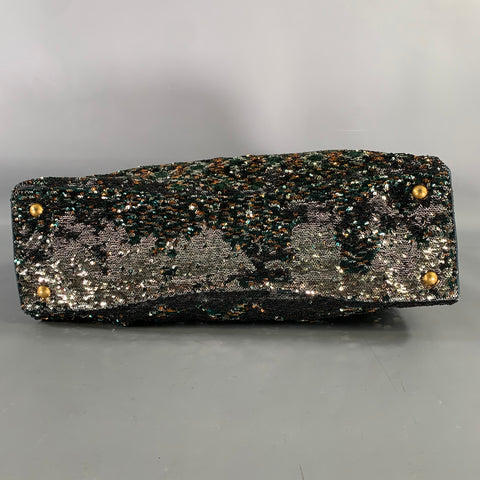 MIU MIU Black Metallic Sequined Leather Top Handles Handbag