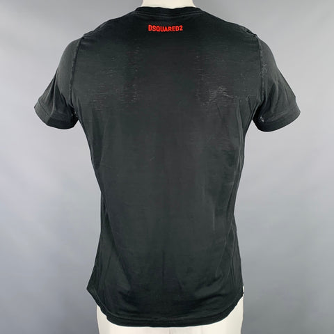 DSQUARED2 Size L Black Red Maple Leaf Logo Short Sleeve T-shirt