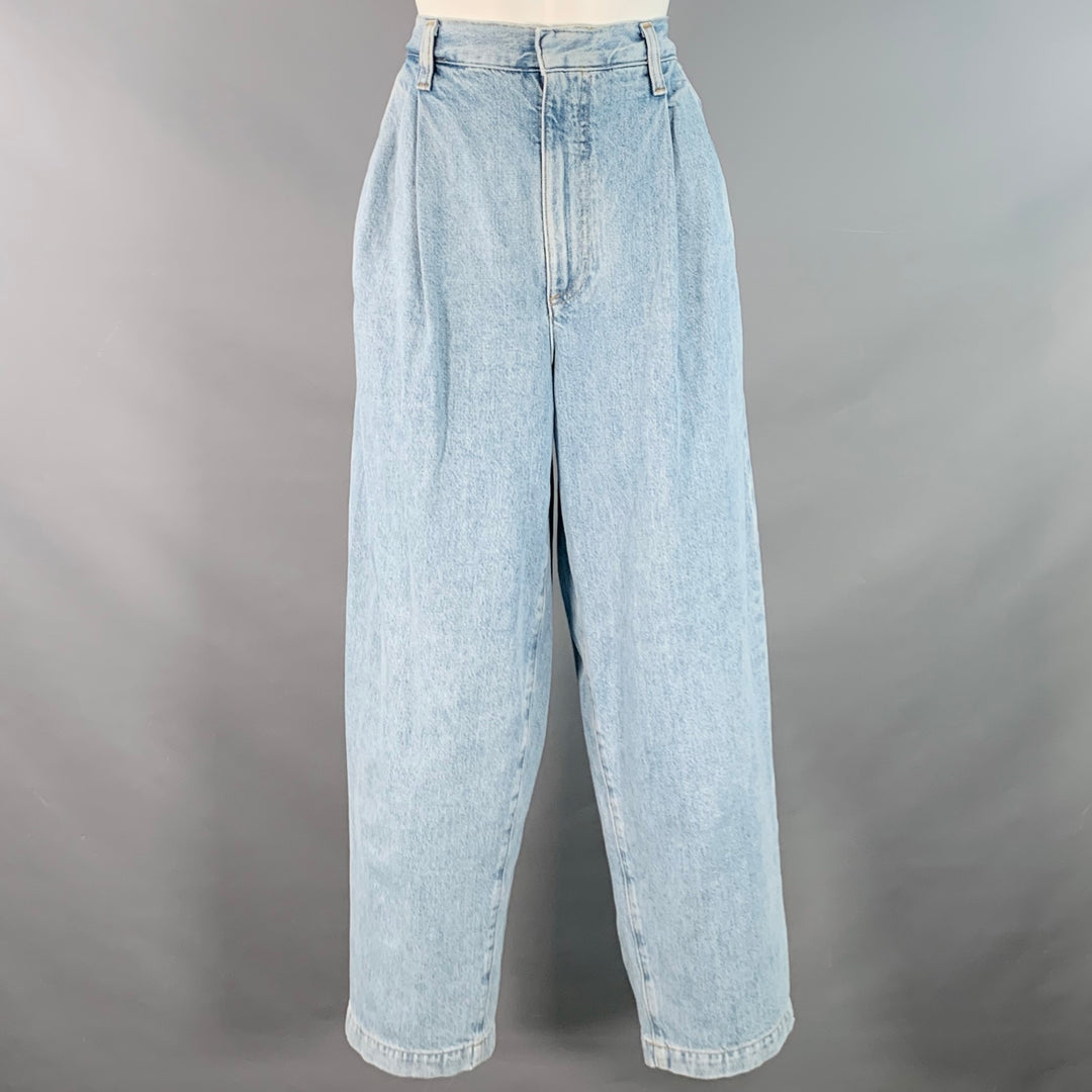 AGOLDE Size 26 Becker Light Blue Cotton Twill Pleated Baggy Tapered Jeans