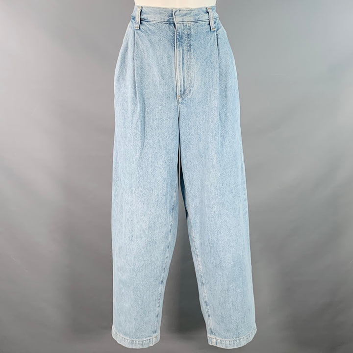 AGOLDE Size 26 Becker Light Blue Cotton Twill Pleated Baggy Tapered Jeans