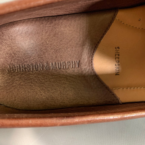 JOHNSTON & MURPHY Size 11 Brown Tan Contrast Stitch Leather Suede Penny Loafers