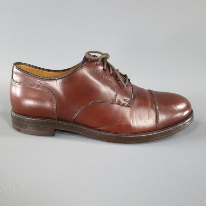 BRUNELLO CUCINELLI Size 8 Brown Leather Cap-toe Lace Up