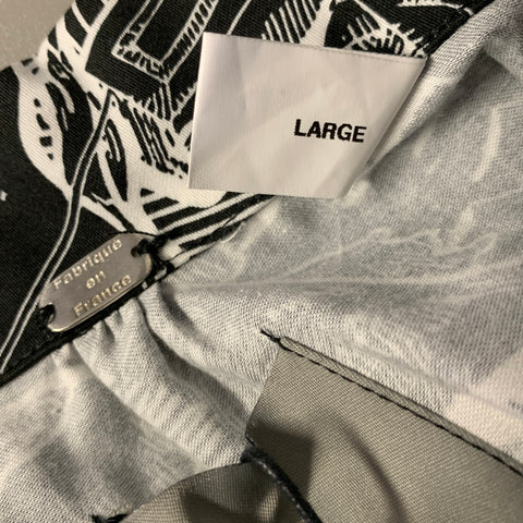 BORAMY VIGUIER Size L Black White Print Cotton Camp Polo