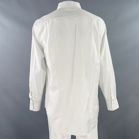 ERMENEGILDO ZEGNA Size L White Woven Cotton Curved Cutaway Long Sleeve Shirt