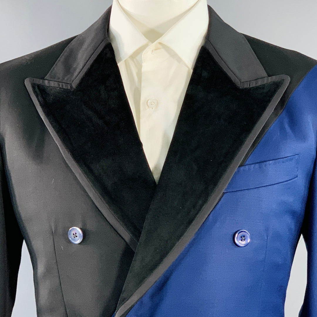 RICHFRESH Size 42 Navy Black Two Toned Double Breasted Peak Lapel Sport Coat