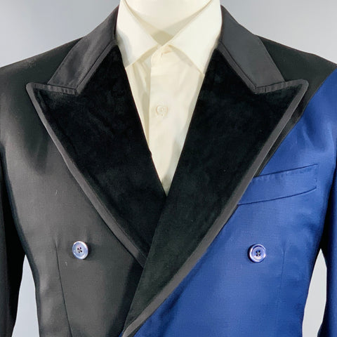 RICHFRESH Taille 42 Bleu marine Noir Veste de sport croisée bicolore à revers pointus