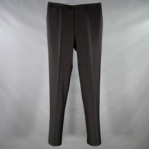 CANALI Size 34 Black Wool Flat Front Dress Pants