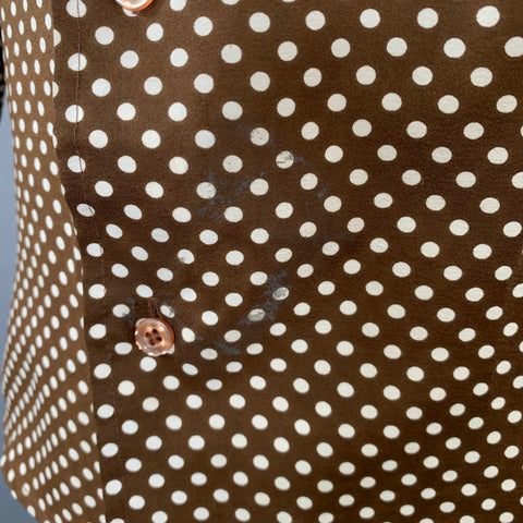 SEARS Size M Brown Cream Polka Dot Polyester One Pocket Long Sleeve Shirt