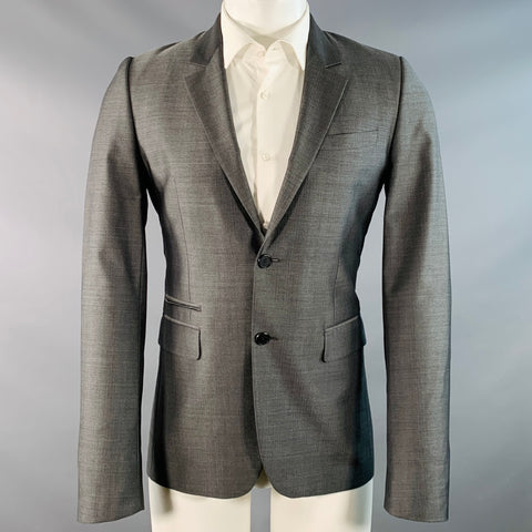GIVENCHY Size 36 Grey Virgin Wool Silk Herringbone Notch Lapel Sport Coat