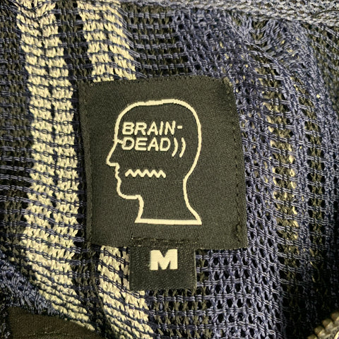 BRAIN DEAD Size M Navy Black White Stripe Polyester Blend Short Sleeve Shirt