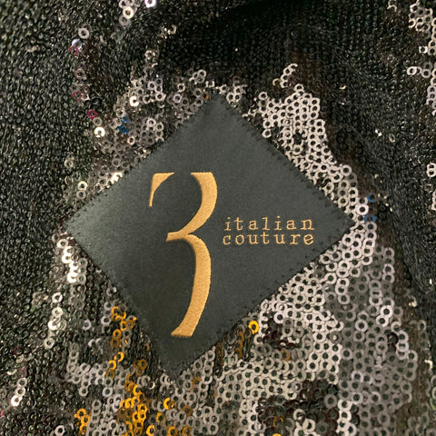 BILLIONAIRE COUTURE Size 48 Black Sequined Polyester Peak Lapel Sport Coat