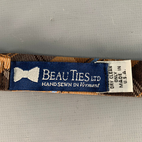 BEAU TIES LTD. Brown Blue Plaid Silk Bow Tie