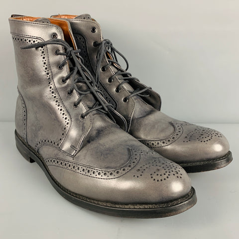 ALLEN EDMONDS Size 13 Grey Perforated Leather Wingtip Boots