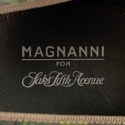 MAGNANNI Size 8 Brown Olive Camouflage Silk Slip On Loafers