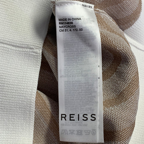 REISS Size M Maycross White Tan Abstract Viscose Blend Zip Up Polo