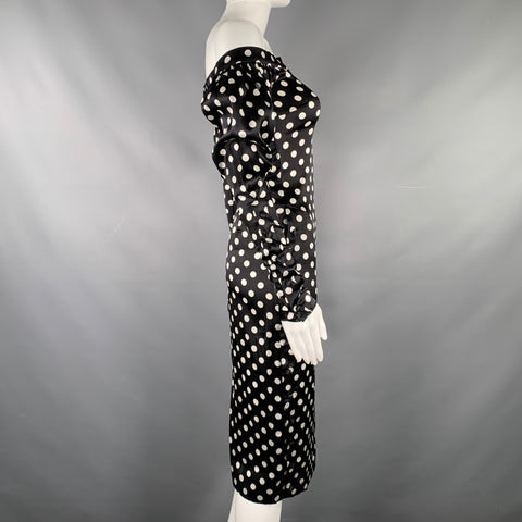 Robe à manches longues en mélange de soie à pois noir et blanc CAROLINE CONSTAS Taille XS