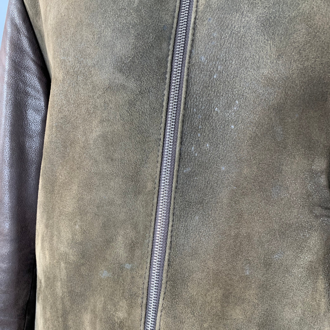 ZEGNA SPORT Size XXL Brown Suede Leather Shearling Jacket
