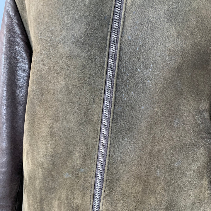 ZEGNA SPORT Size XXL Brown Suede Leather Shearling Jacket