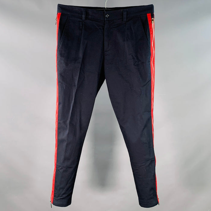 DOLCE & GABBANA Size 32 Navy Red Stripe Cotton Blend Zipper Stripe Casual Pants