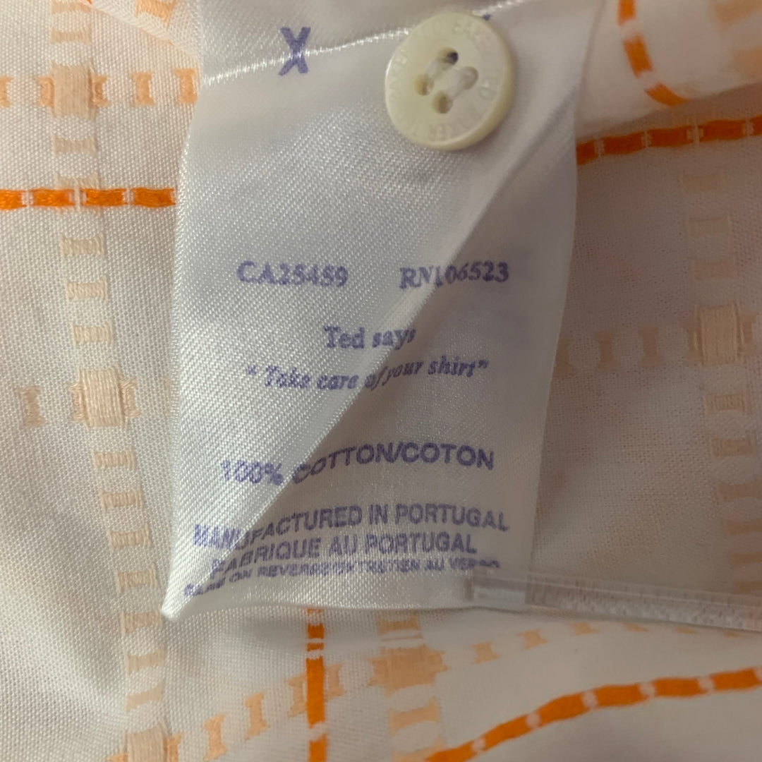 TED BAKER Size L Cream Orange Tartan Cotton Cutaway Short Sleeve Shirt