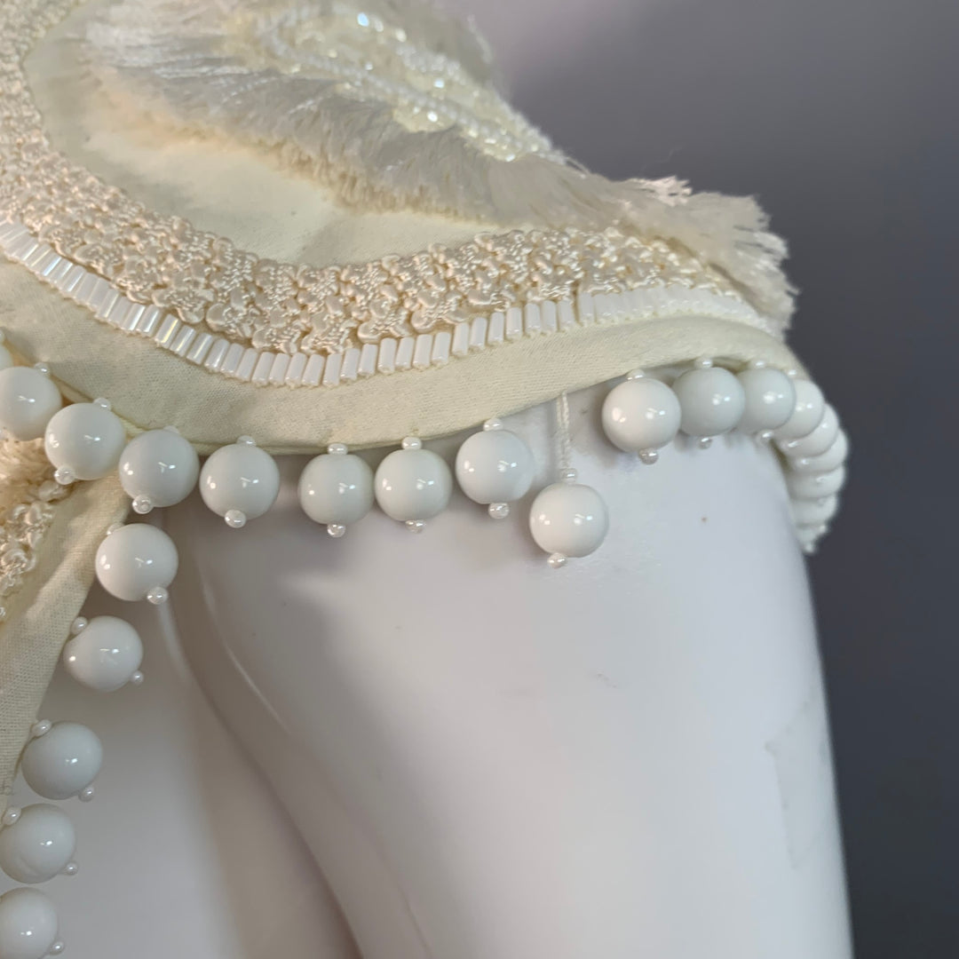 FIGUE Size S Cream Cotton Embellished Beaded Fringe Cap Sleeve Vest