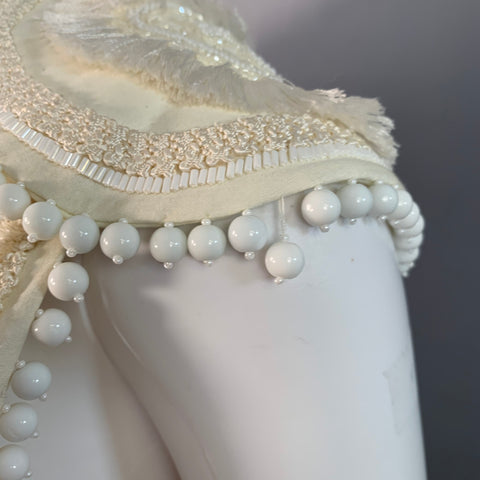 FIGUE Size S Cream Cotton Embellished Beaded Fringe Cap Sleeve Vest
