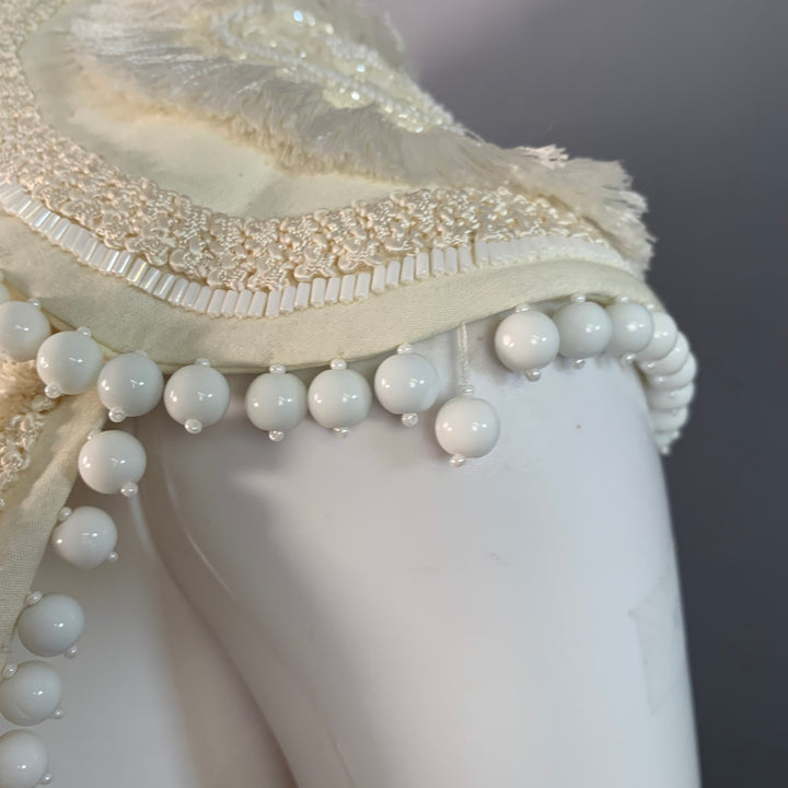 FIGUE Size S Cream Cotton Embellished Beaded Fringe Cap Sleeve Vest