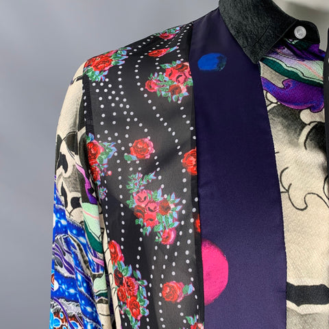 KOCHE' Size L Multi Color Mixed Fabrics Acetate Blend Long Sleeve Shirt